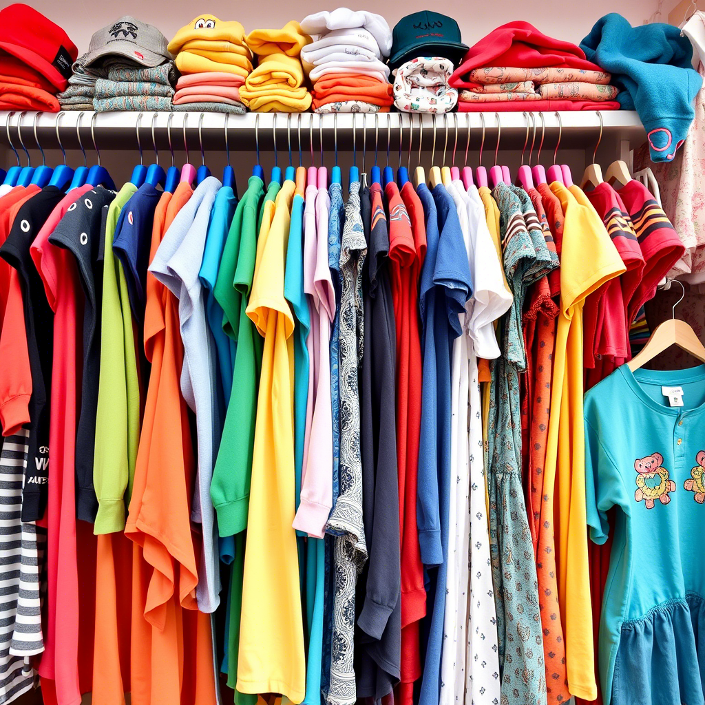 Colorful clothing rack filled with boys and girls apparel