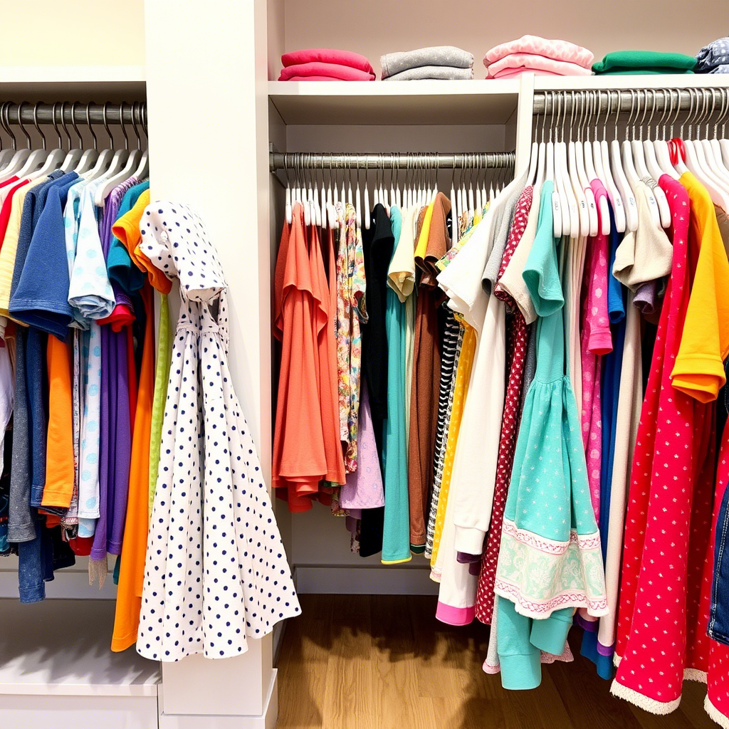 Colorful clothing racks filled with children’s apparel in a store