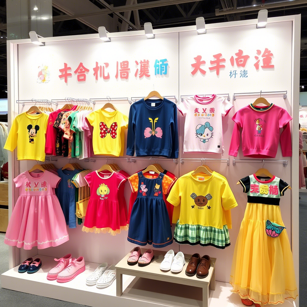 Colorful display of affordable children’s clothing at a Chinese wholesale expo