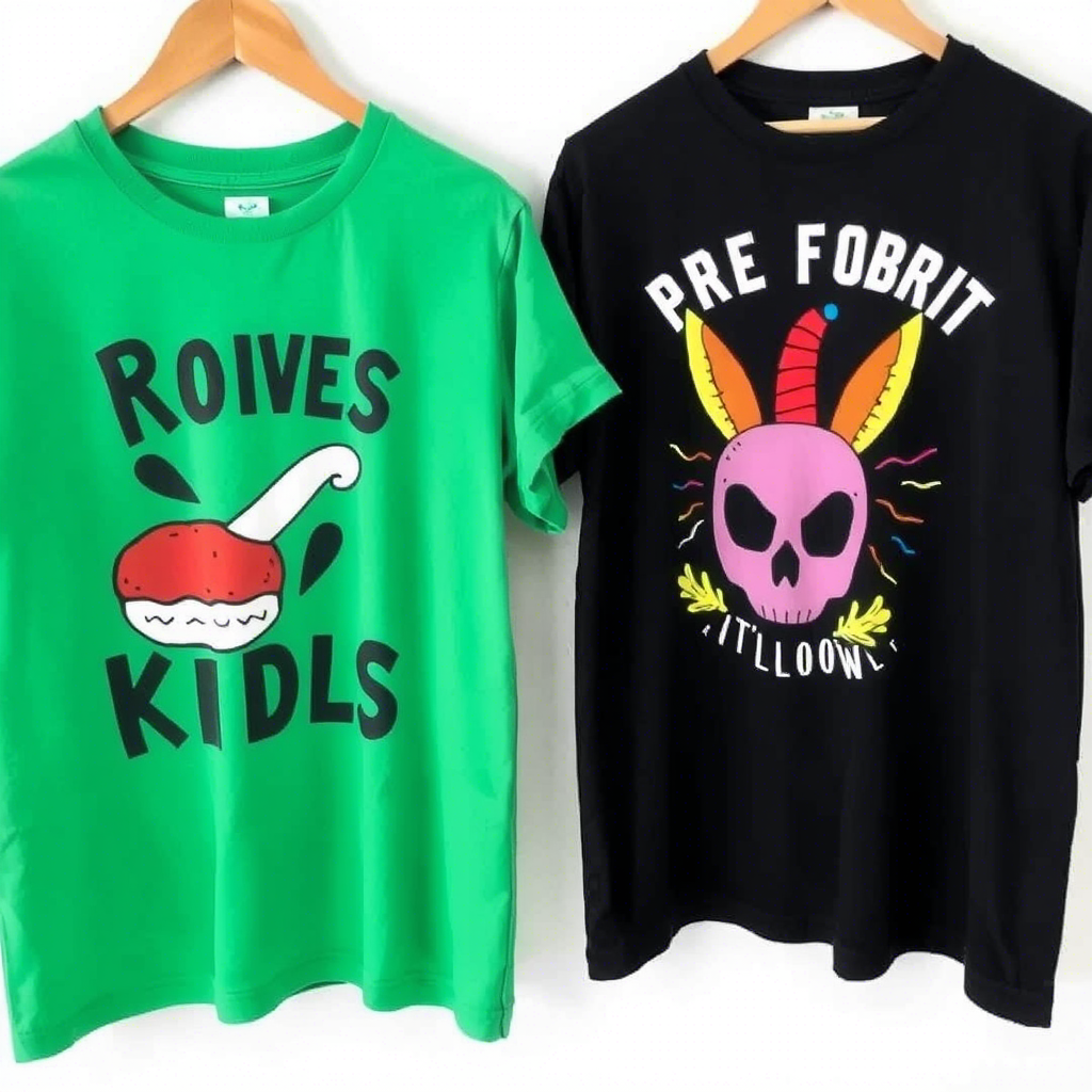 Colorful graphic tees for kids and adults in bulk clothing supply