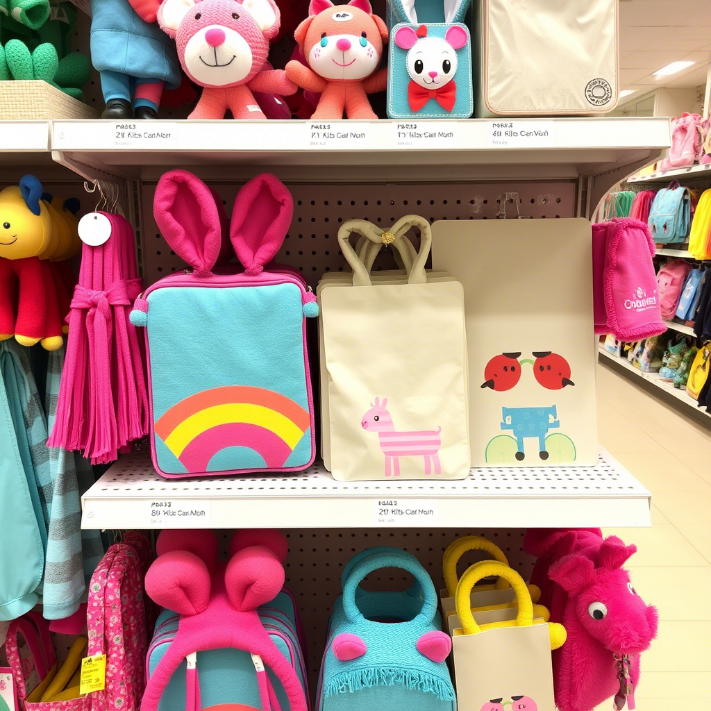 Colorful kids’ accessories displayed on a store shelf