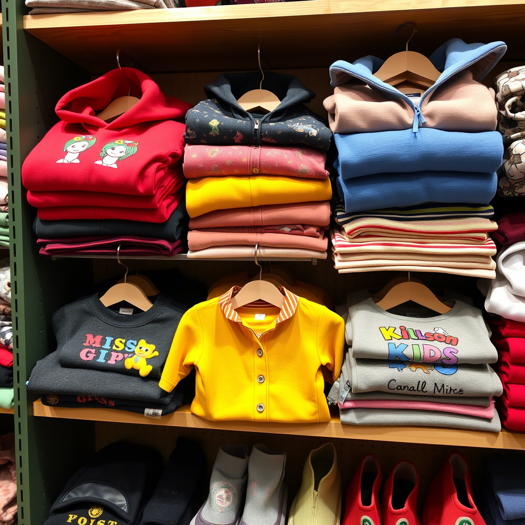 Colorful kids’ apparel neatly folded on a distributor’s shelf