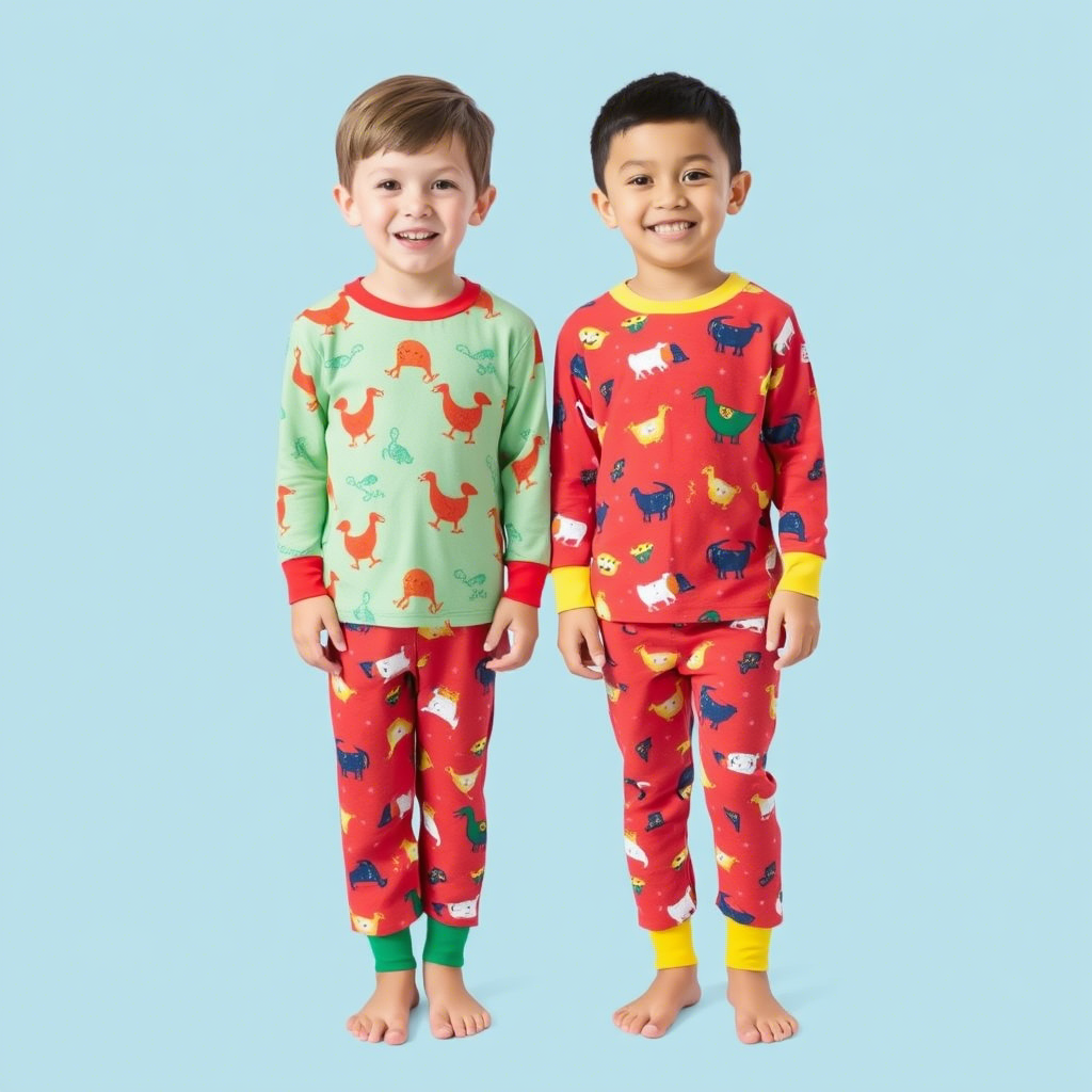 Colorful kids’ pajama sets with playful patterns