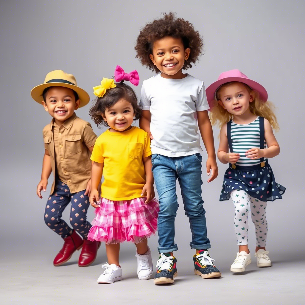 Colorful kids playing in trendy outfits