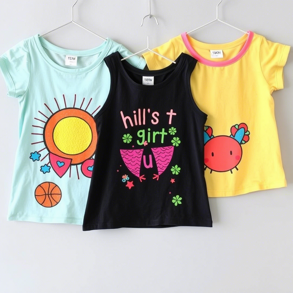 Colorful kids’ tops with fun summer designs for bulk orders