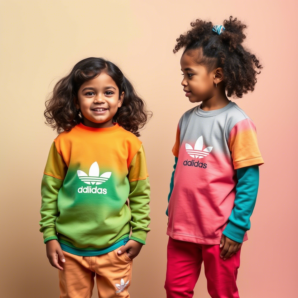Colorful kids' wear with brand logos for fashion companies