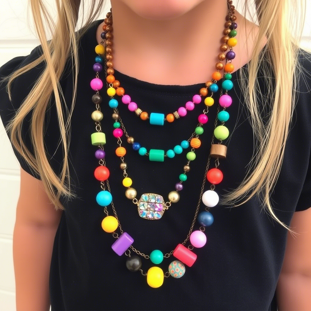 Colorful layered necklaces for kids’ casual outfits