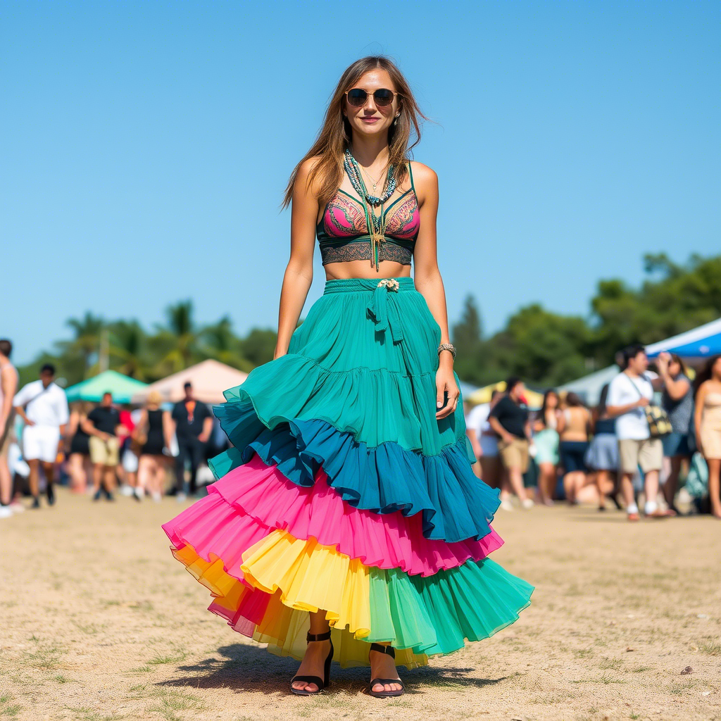 Colorful layered skirt for a music festival