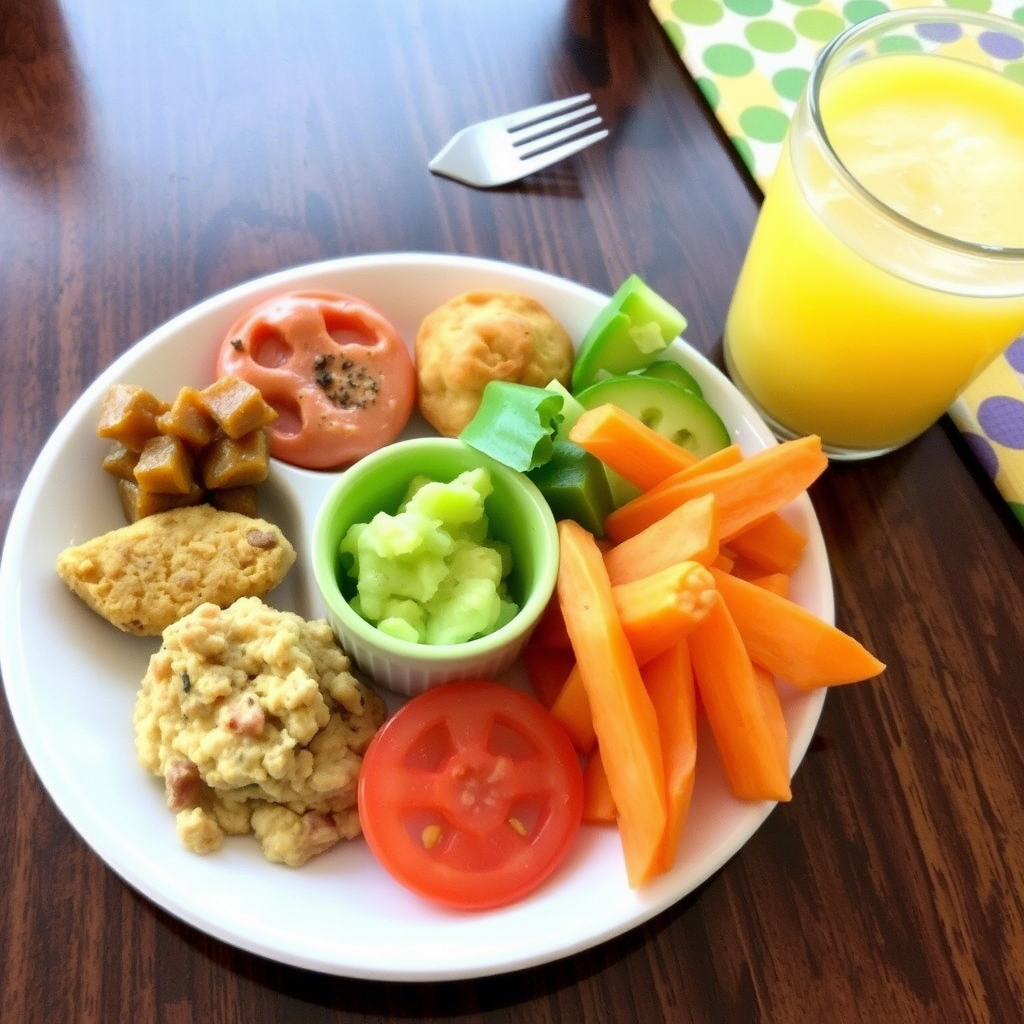 Colorful plate with kid-friendly healthy meal options