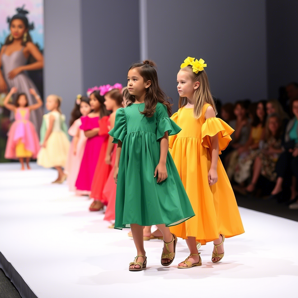 Colorful ruffled sleeve girls' dresses for kids fashion show