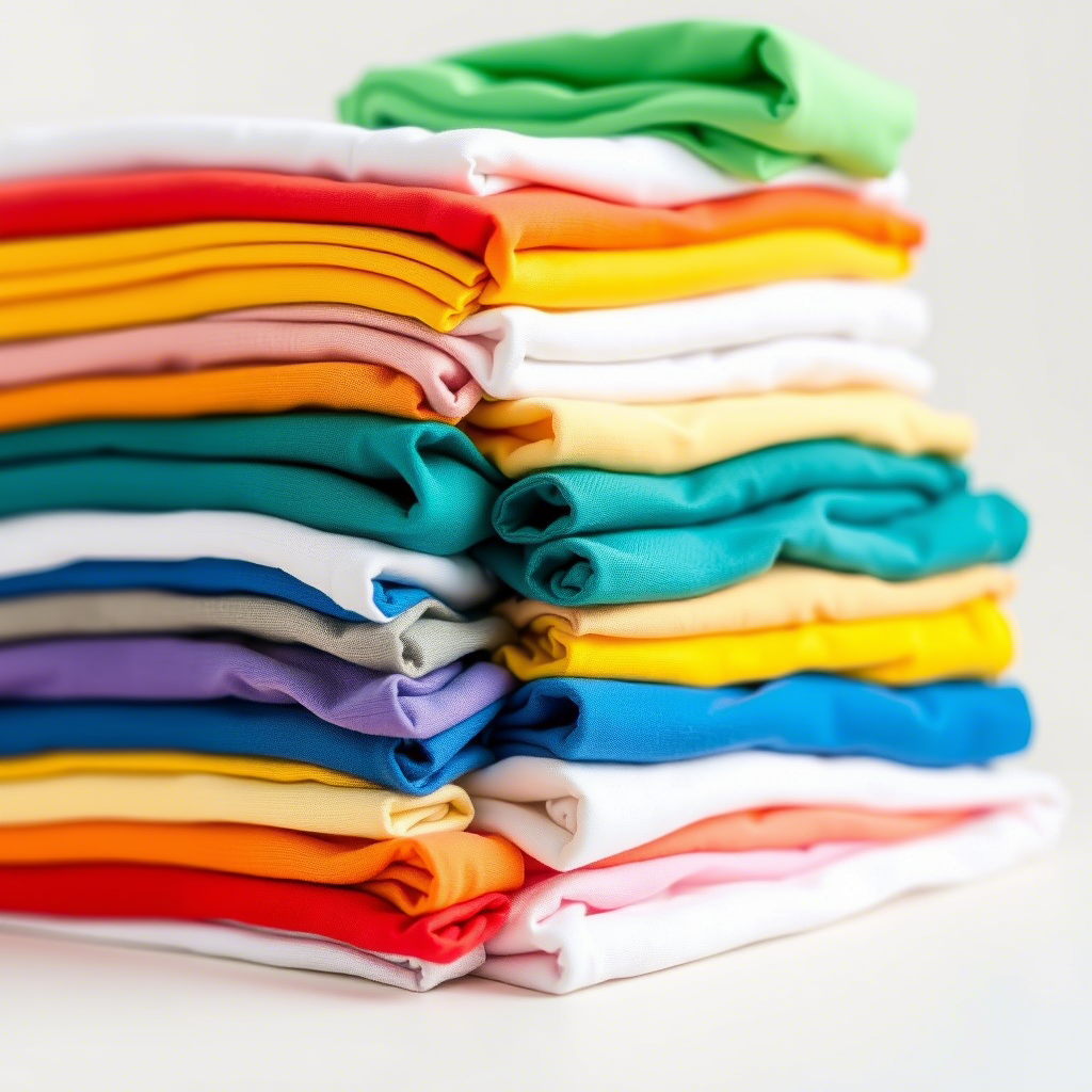Colorful stack of children’s t-shirts for bulk purchase