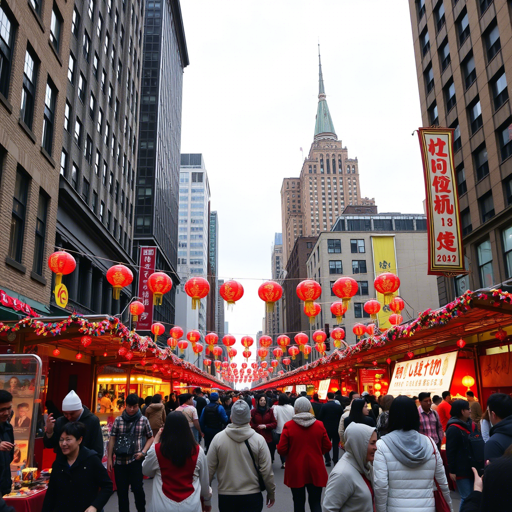 Colorful street fair celebrating Lunar New Year in New York City’s Manhattan