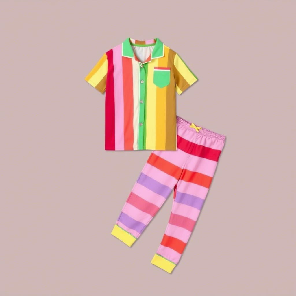 Colorful striped kids pajama set for bulk wholesale suppliers