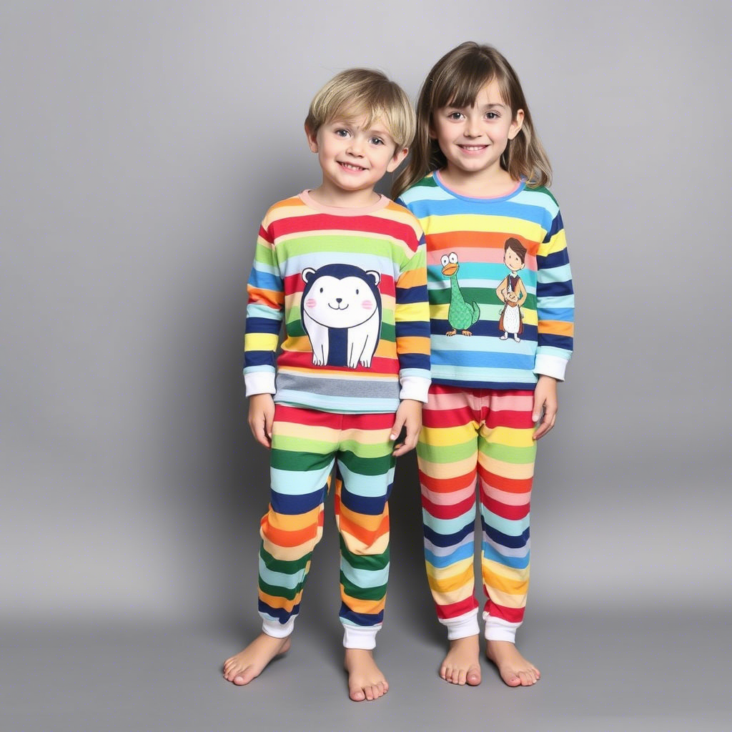 Colorful striped soft pajamas for kids with fun designs