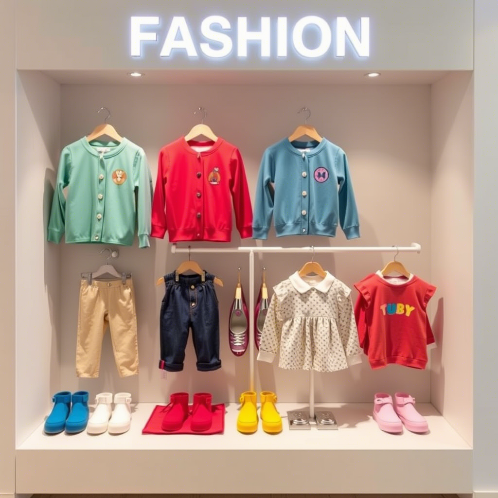 Colorful toddler clothing display for fashion brand catalog