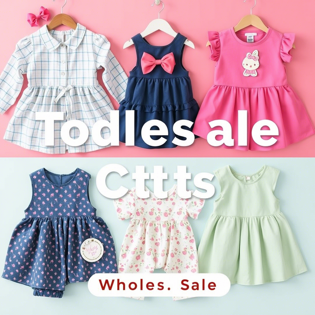 Colorful toddler outfits displayed on a wholesale website banner