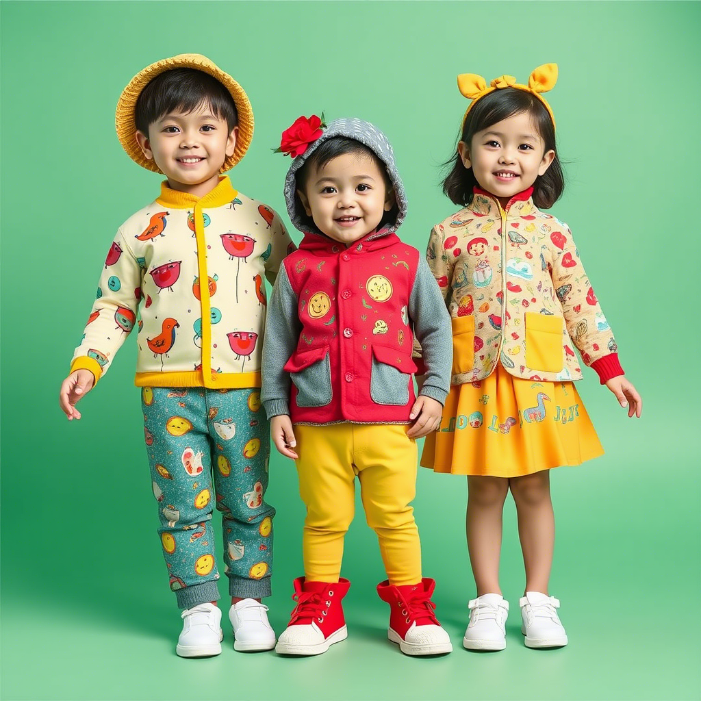 Colorful toddler outfits with playful patterns for Chinese supplier catalog