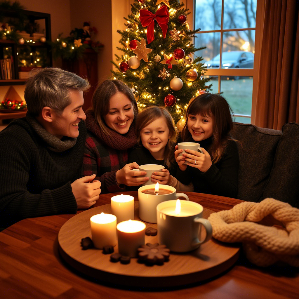 Cozy Christmas morning with family and hot chocolate