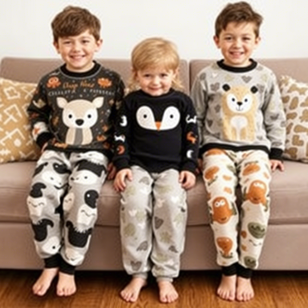 Cozy fleece kids pajamas with various animal prints for boys and girls