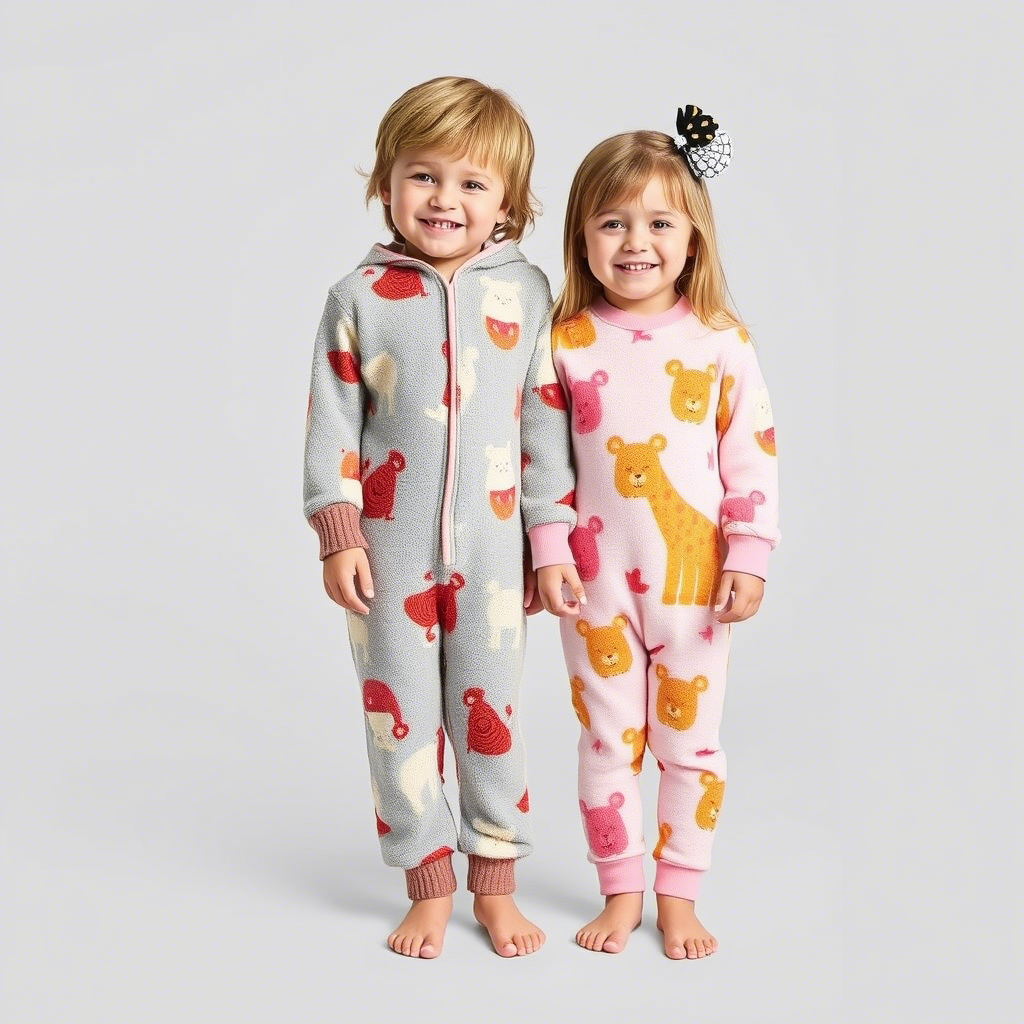 Cozy fleece sleepwear for children with adorable animal prints
