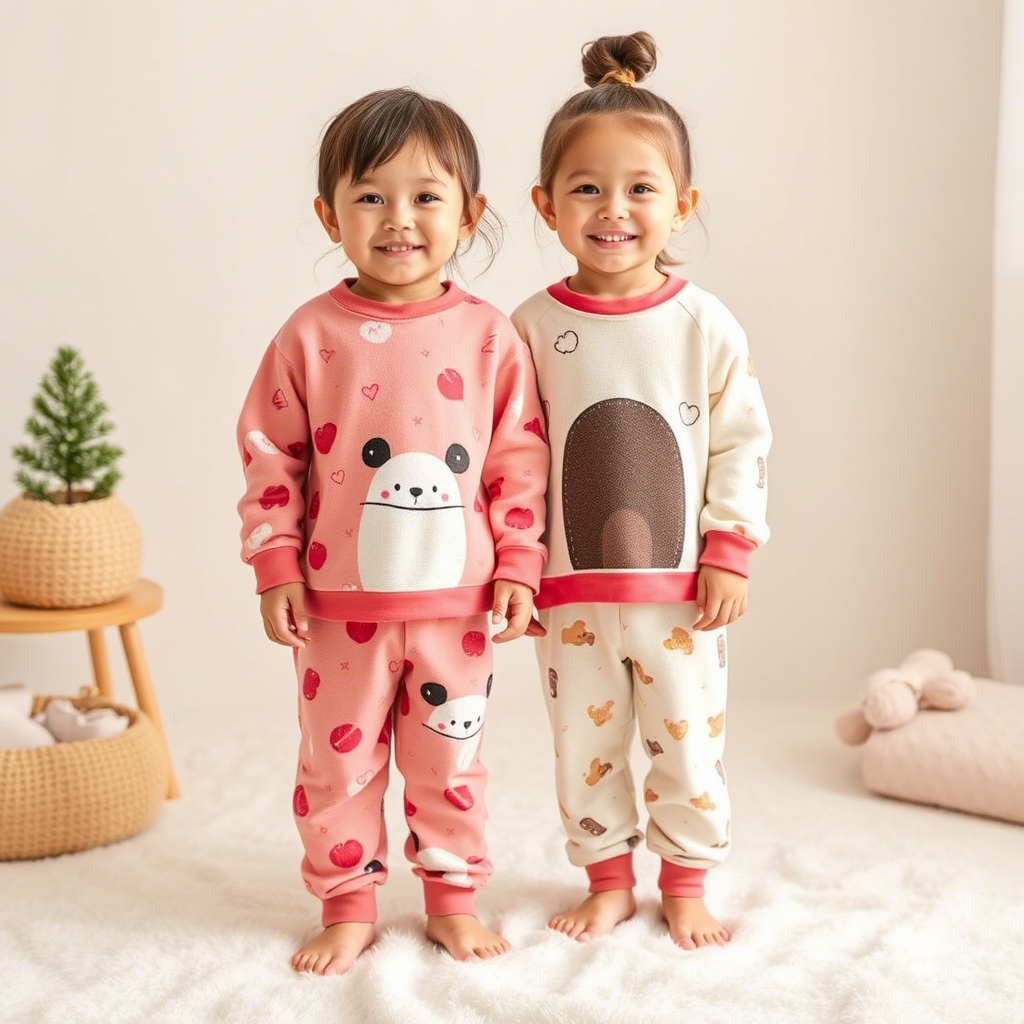 Cozy fleece sleepwear set for children with fun designs