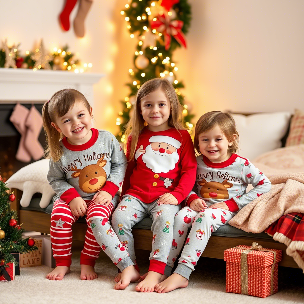 Cozy kids’ Christmas pajamas with Santa Claus and reindeer designs