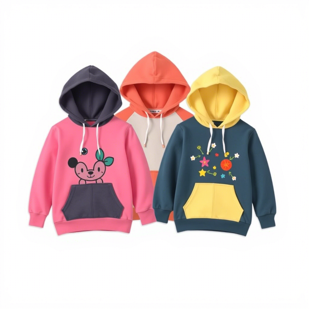 Cozy kids hoodies with vibrant prints and soft fabric for bulk orders