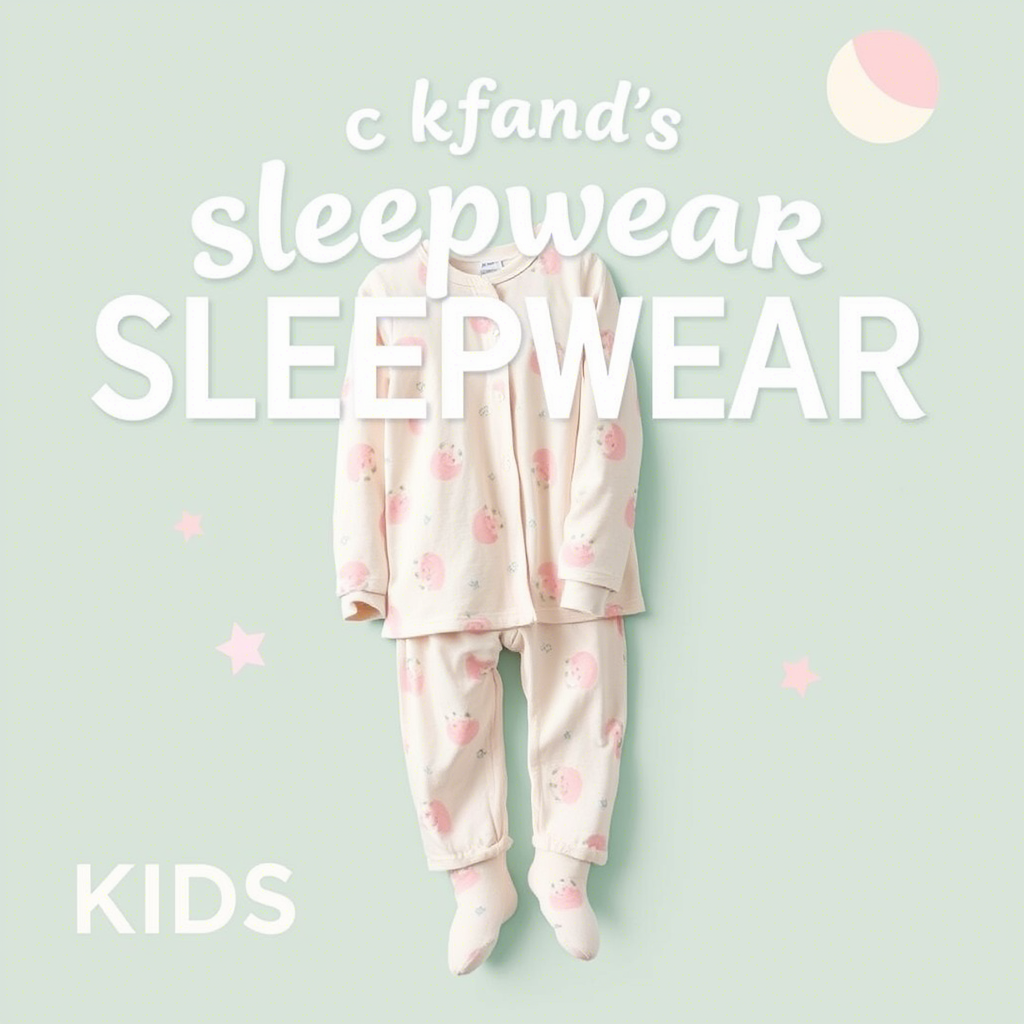 Cozy kids sleepwear advertisement with soft pastel color scheme