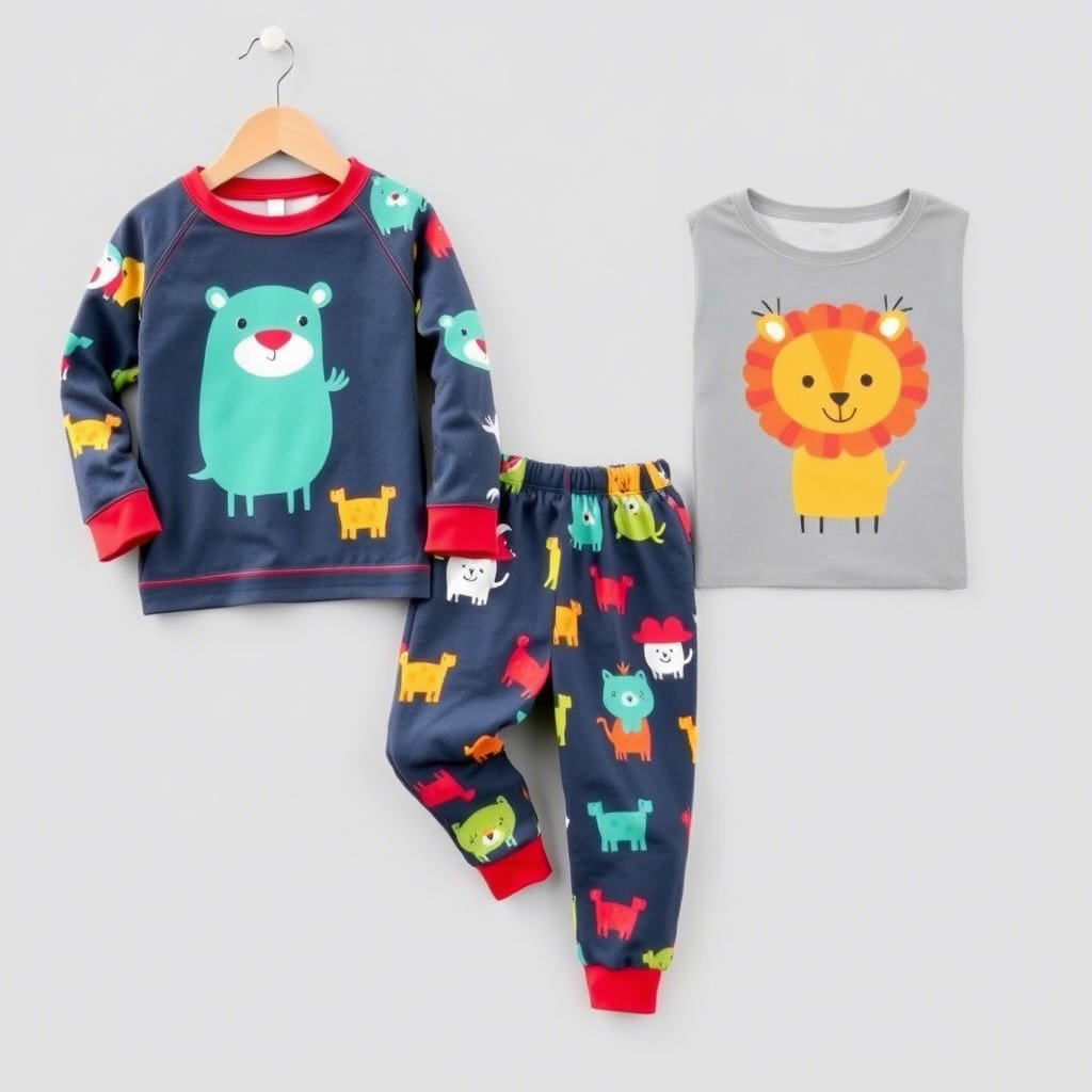 Cozy kids sleepwear set with colorful animal patterns