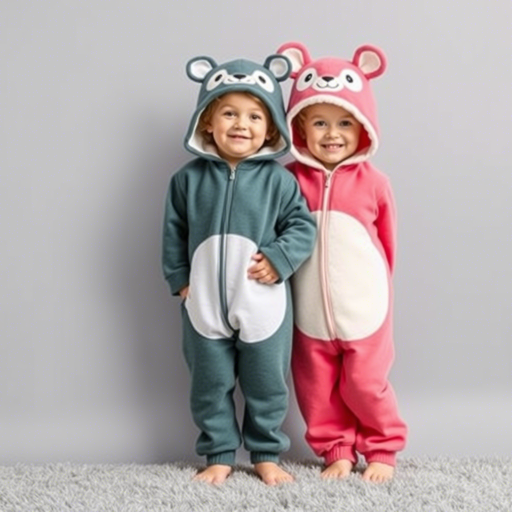 Cute animal design sleepwear for kids with fleece lining