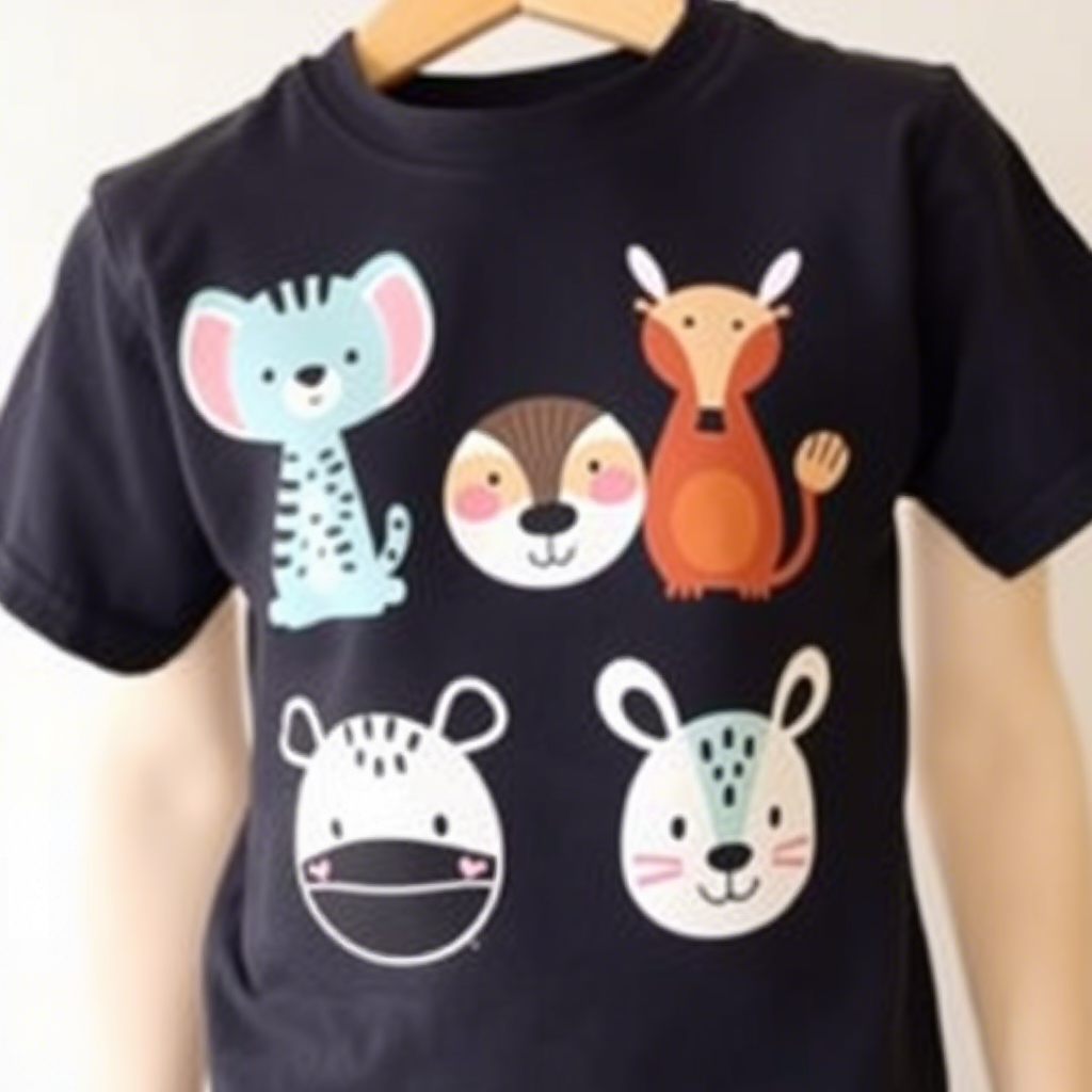Cute animal designs on children’s t-shirts for a playful nursery