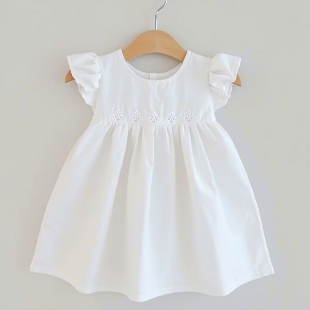 Cute baby dress sewn from breathable linen fabric with sweet embroidery details