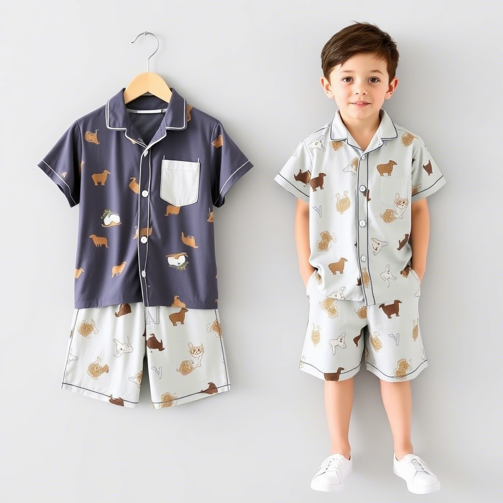 Cute boys’ pajama sets with matching shorts and shirts for kids