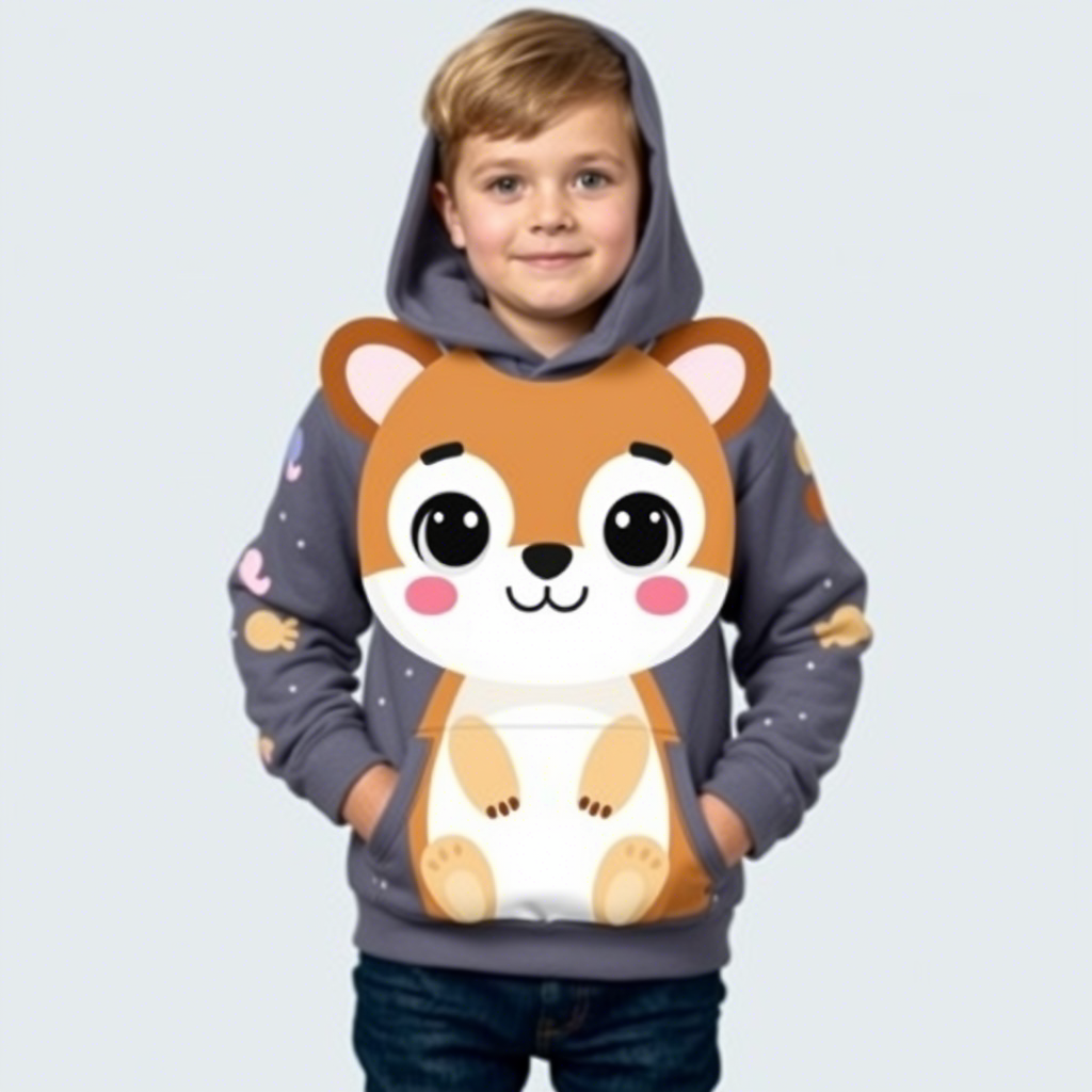Cute cartoon animals on kids’ hoodies with custom designs