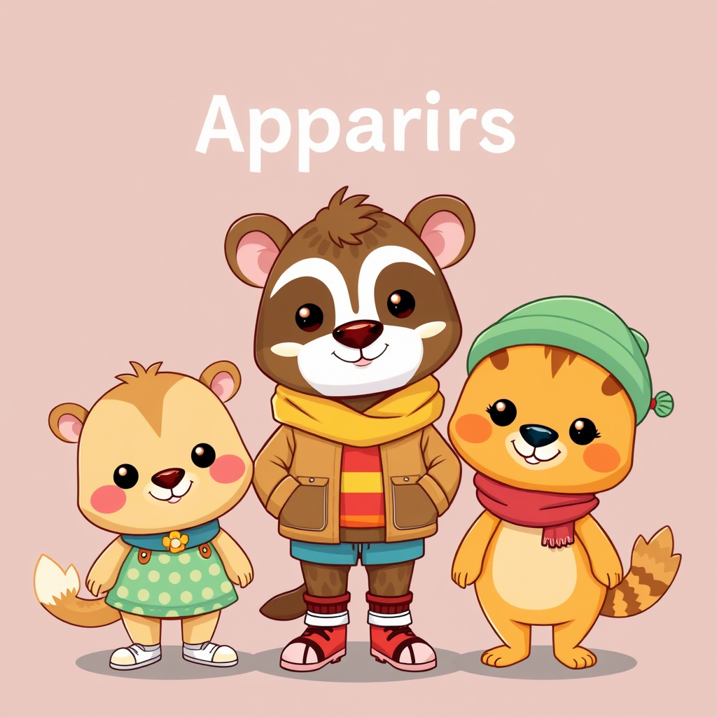Cute cartoon animals wearing trendy outfits for kids apparel brand