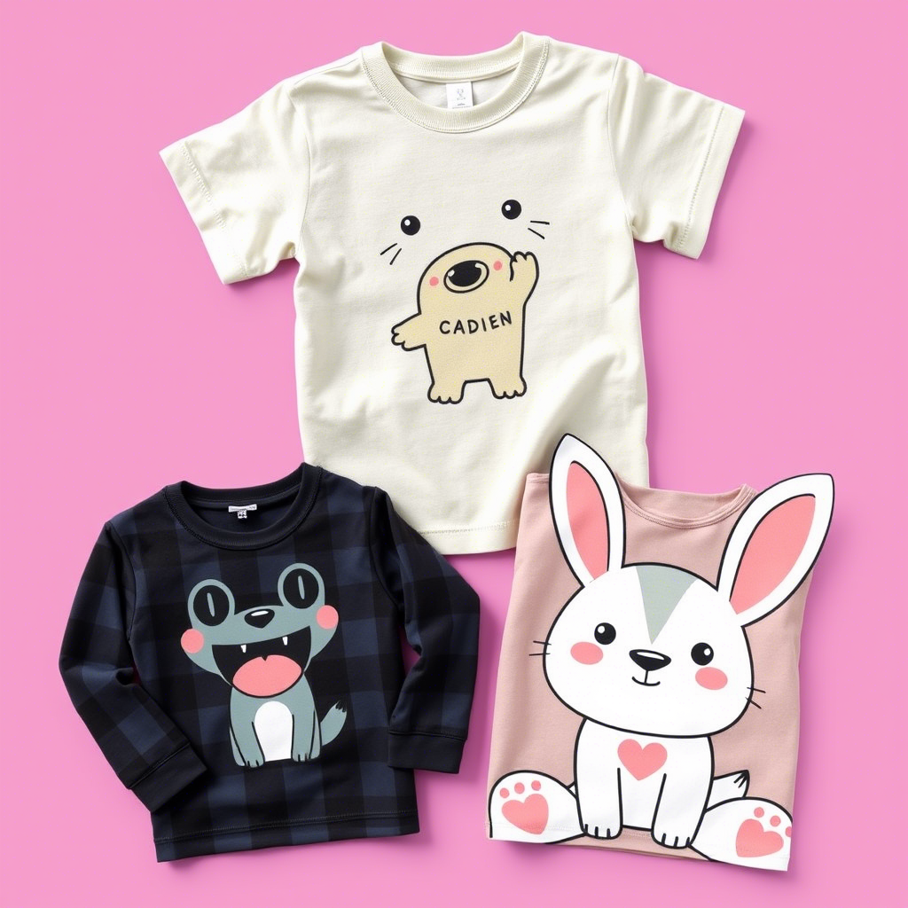 Cute cartoon character designs on kids’ apparel and toys