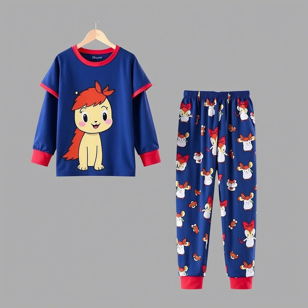 Cute cartoon character designs on kids’ pajama sets for wholesale
