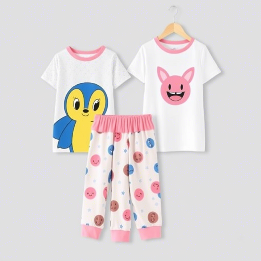Cute cartoon character kids pajamas set for wholesale distribution