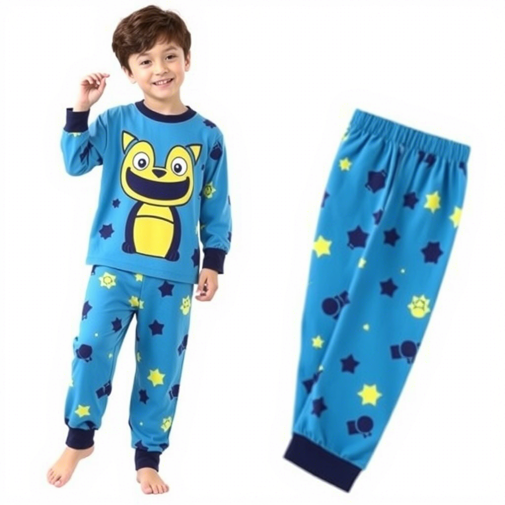 Cute cartoon character printed boys pajama set for kids