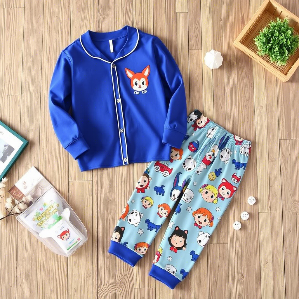 Cute cartoon character printed kids pajamas set