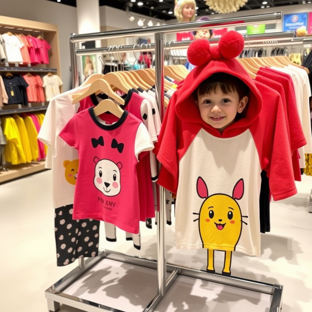 Cute cartoon character printed kids wear on display racks