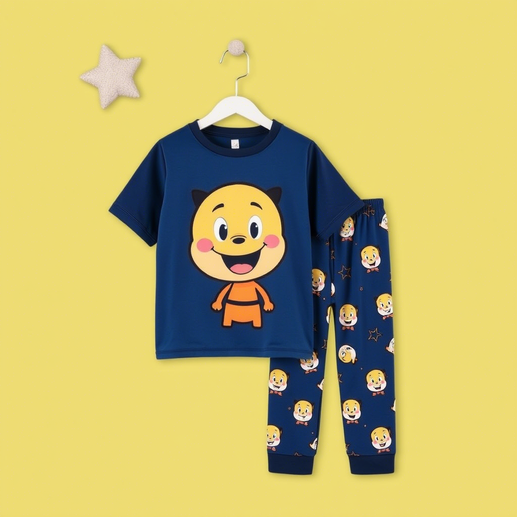 Cute cartoon character printed on kids' pajama set for boys