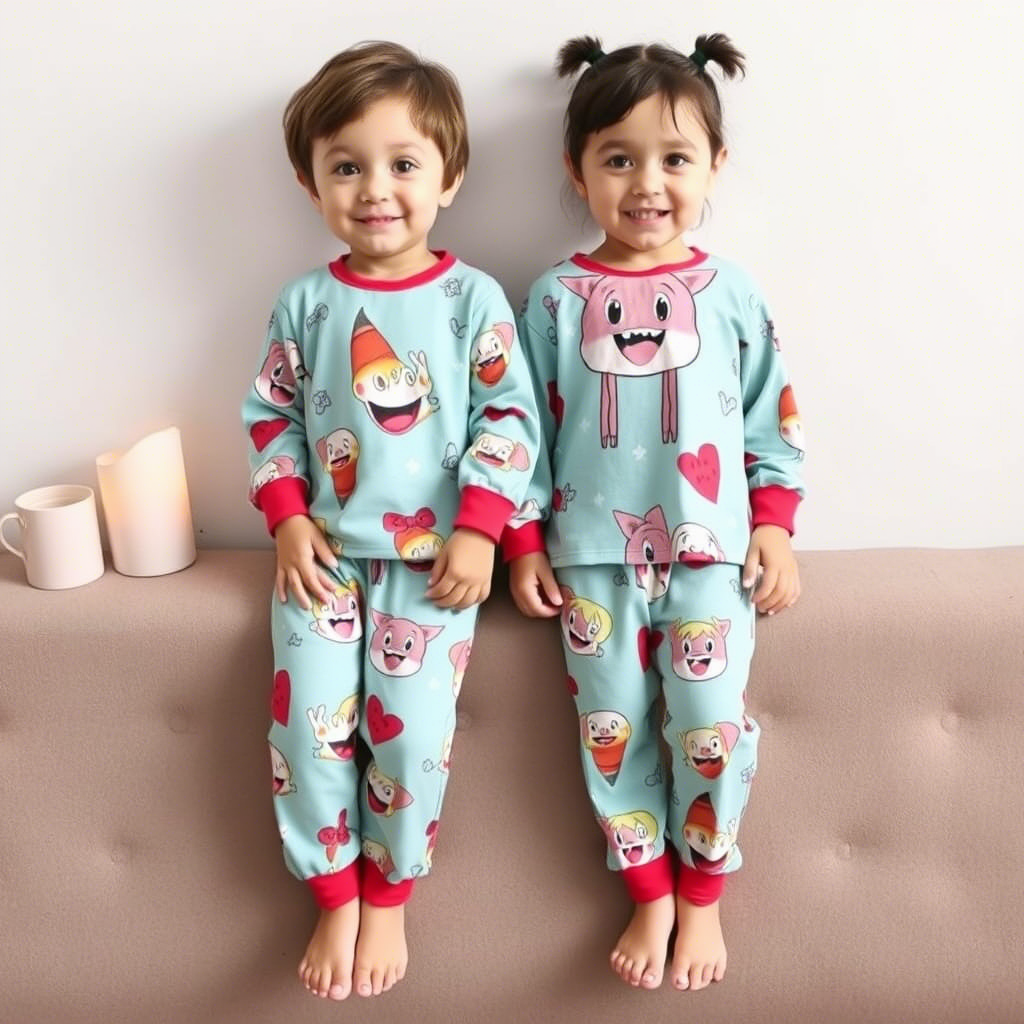 Cute cartoon character printed on kids’ pajamas