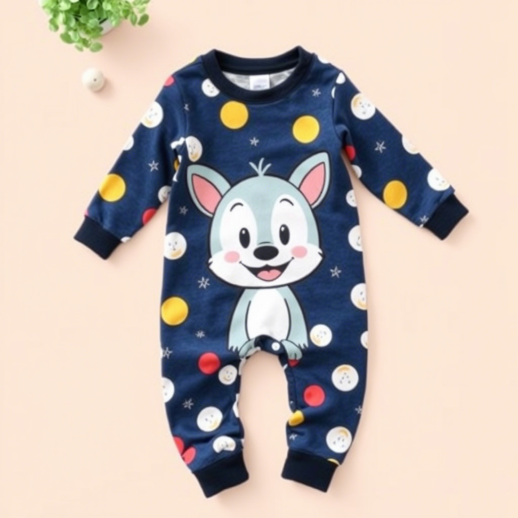 Cute cartoon character printed on soft baby pajamas