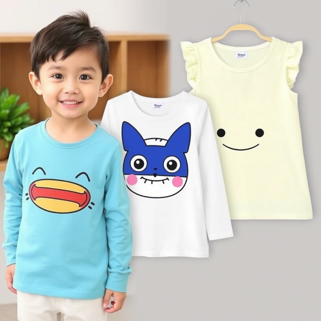 Cute cartoon character tops for kids in various sizes
