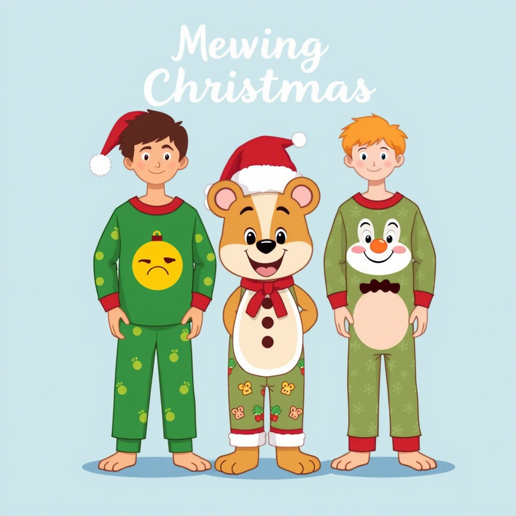 Cute cartoon characters on kids’ Christmas pajamas