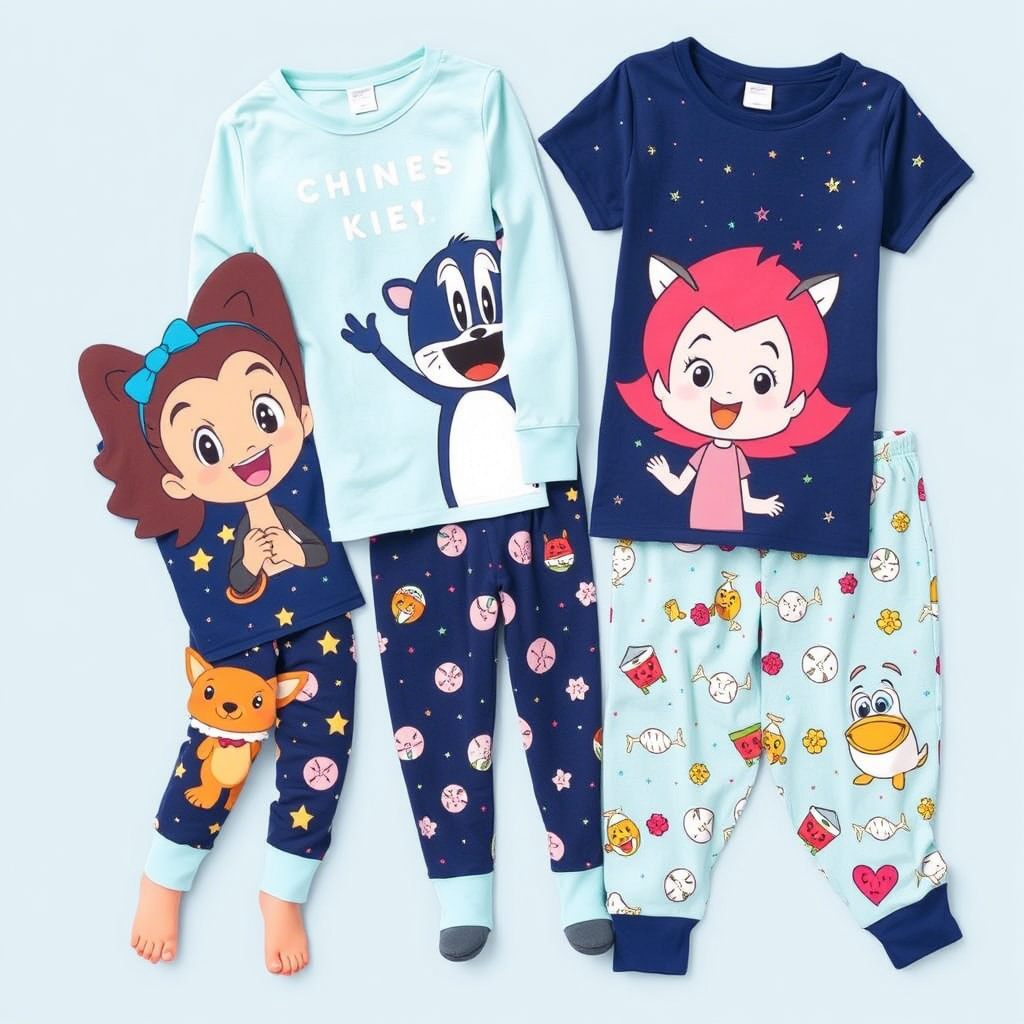 Cute cartoon characters on kids’ pajamas for a fun sleepwear collection