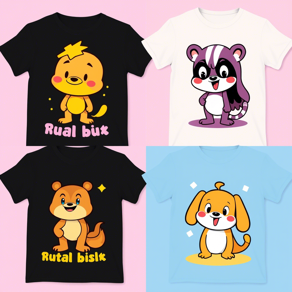 Cute cartoon characters on kids’ t-shirts for a fun brand identity