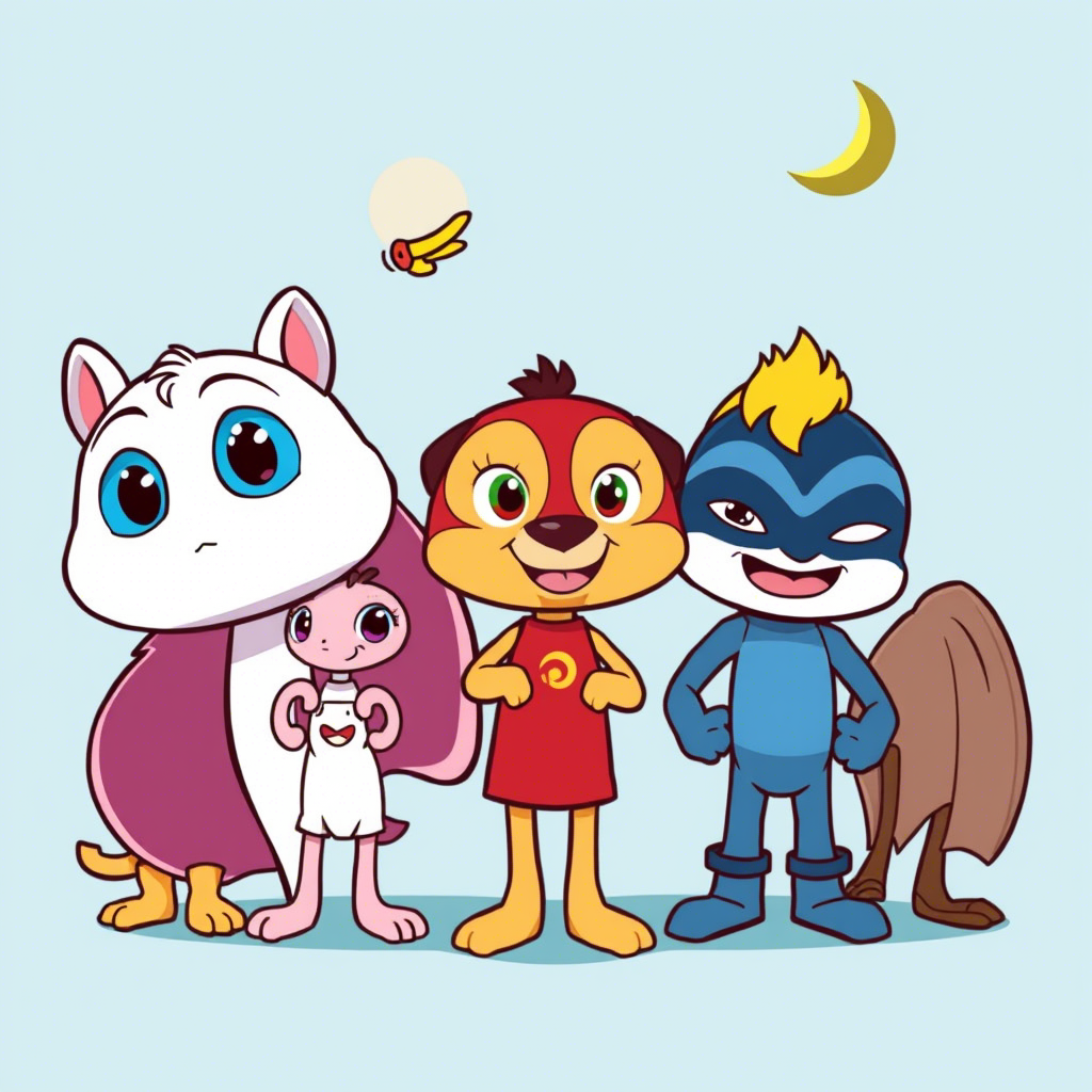 Cute cartoon characters on kids' t-shirts with custom designs
