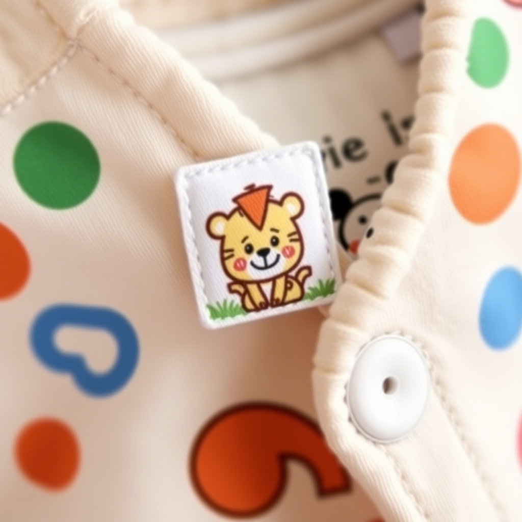Cute cartoon characters on labels for kids’ daycare clothes